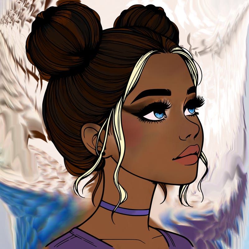 realistic girl with buns on the top of her head