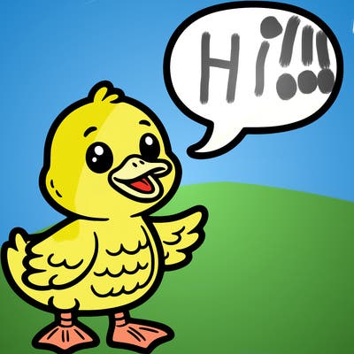 a duck with a word bubble