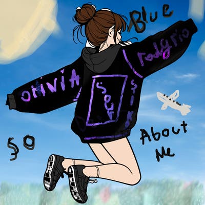 realistic girl jumping with a bun and oversized sweatshirt