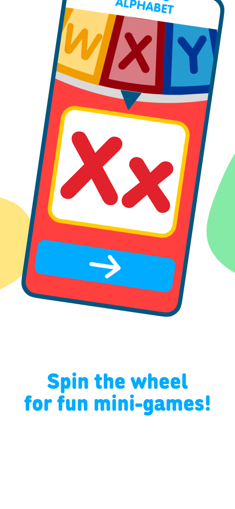 Rueda interactiva del abecedario en la app de aprendizaje de Pocoyó con la letra X para juegos educativos