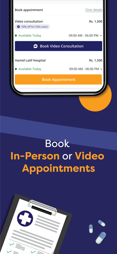 oladoc - the health app - oladoc app interface for booking in-person hospital visits or video doctor consultations