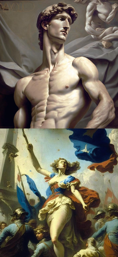 Obras de arte generadas por IA en estilos de pintura clásica y renacentista