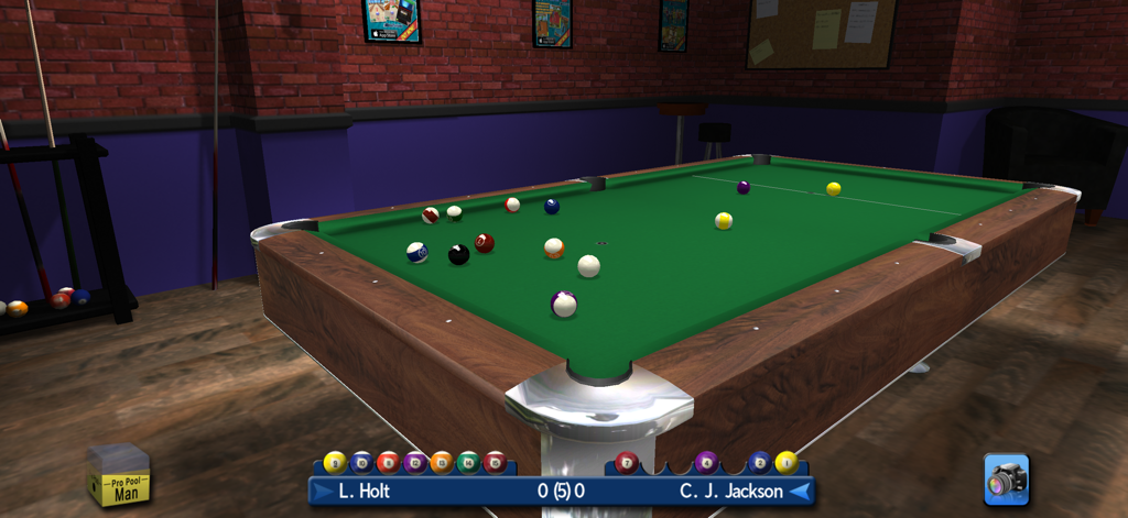 Pro Snooker & Pool 2026 - 3D pool game simulation showing balls on a green table in a realistic room