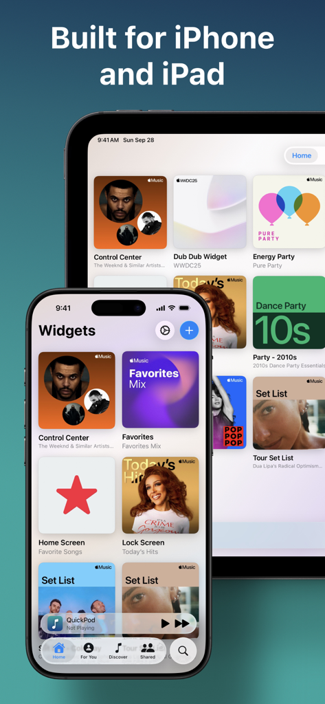 QuickPod - Music Widgets - QuickPod music widgets interface on iPhone and iPad