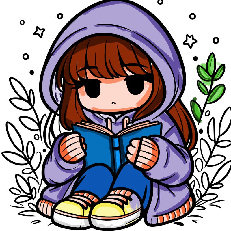 girl in oversized hoodie reading a book