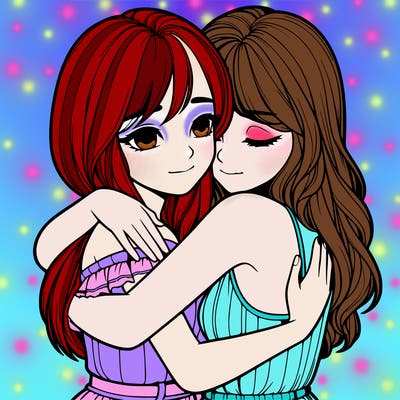 realistic girls hugging