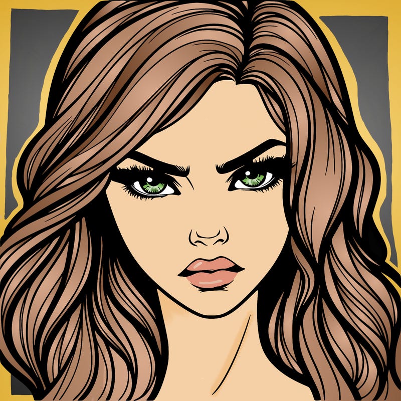 beautiful realistic girl with siren eyes and is intimidating