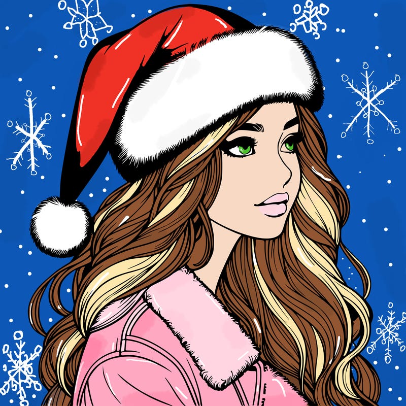 realistic girl in santa hat