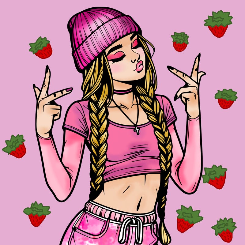 realistic teenage girl with braids and a beanie and crop top doing 🫶🏼