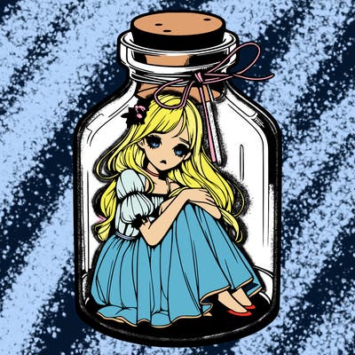 beautiful realistic girl trapped in bottle