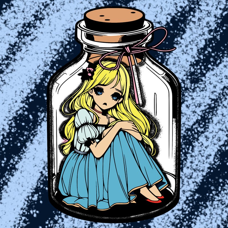 beautiful realistic girl trapped in bottle