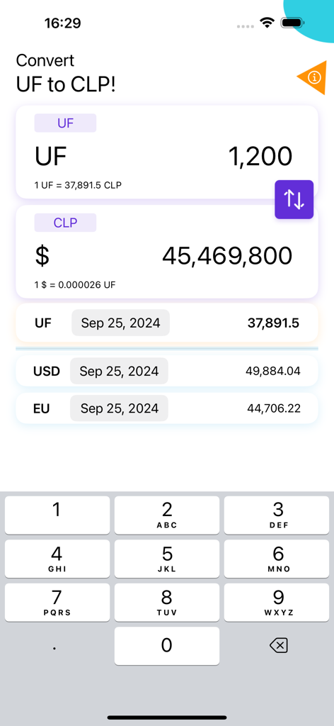UF CLP - Smartphone screen displaying conversion between Chilean UF and CLP currencies