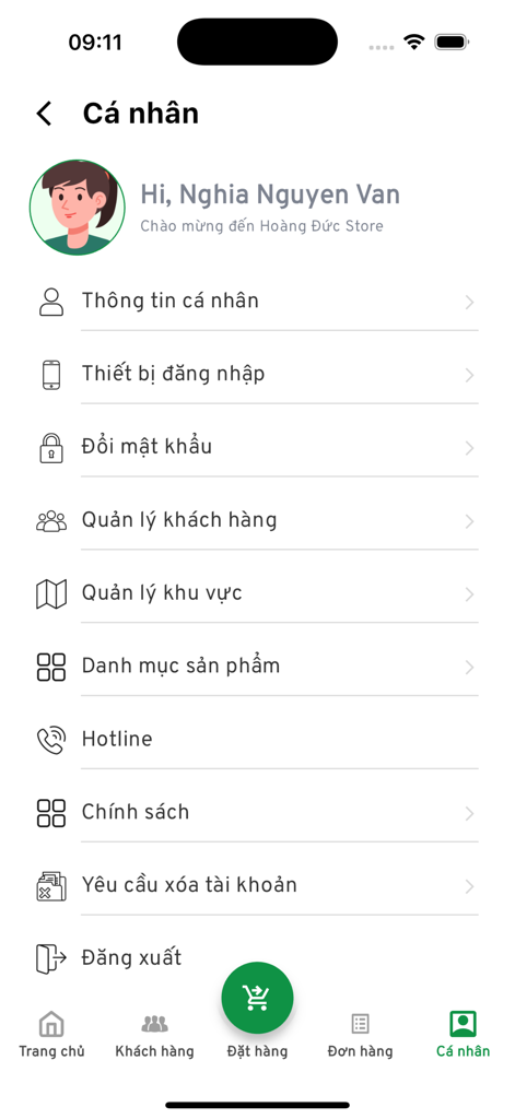 Hoàng Đức - Hoang Duc pharmaceutical app personal profile screen featuring user account settings and management options
