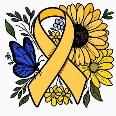 cancer awareness symbol with flowers and butterflies