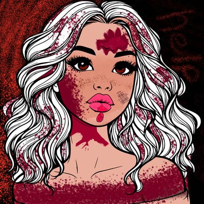 realistic girl with wavy hair and lips