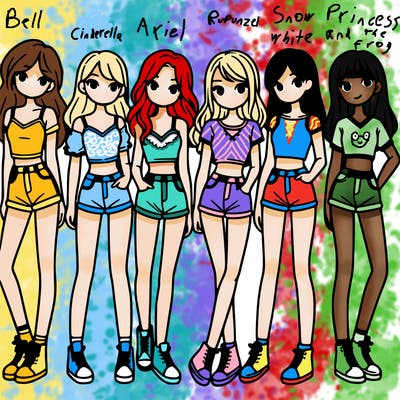 a group of girls wearing crop tops and shorts