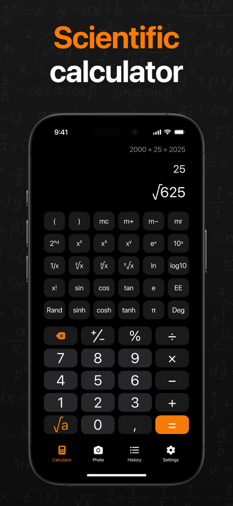 Scientific calculator interface showing advanced math functions on a smartphone