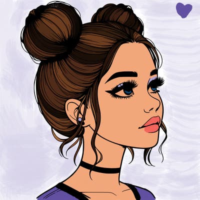 realistic girl with buns on the top of her head