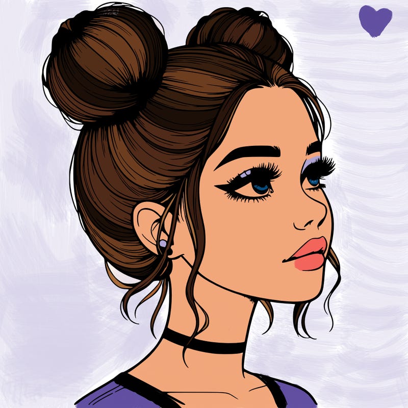realistic girl with buns on the top of her head