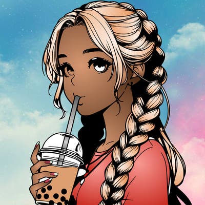 realistic girl with braided hair drinking boba