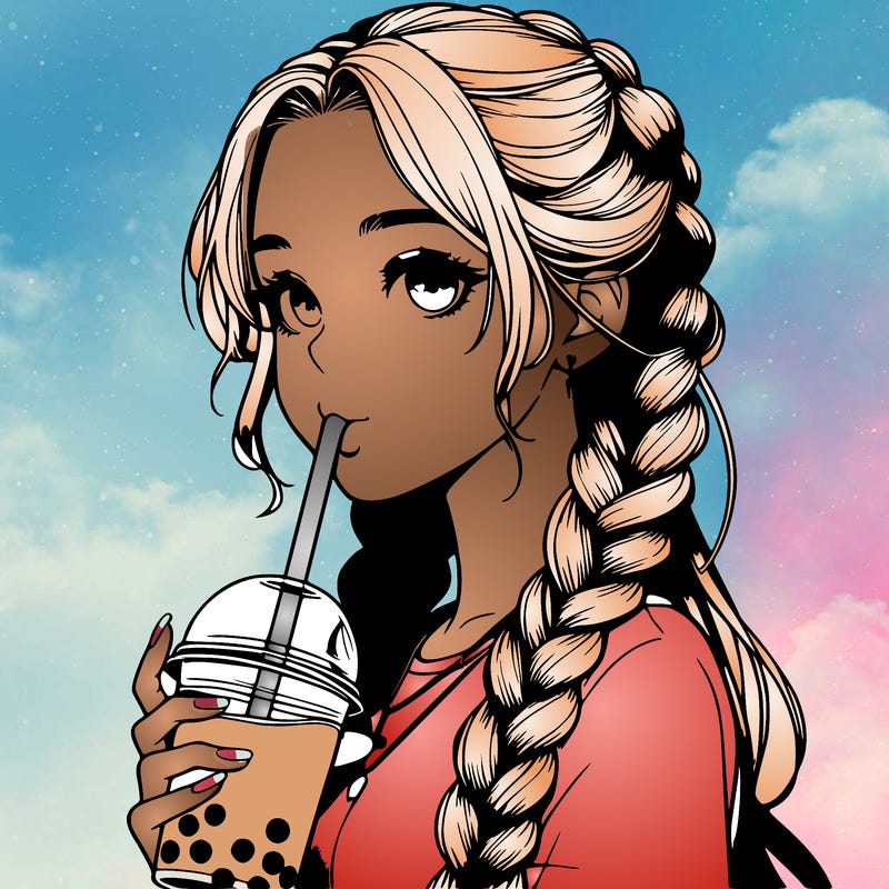 realistic girl with braided hair drinking boba
