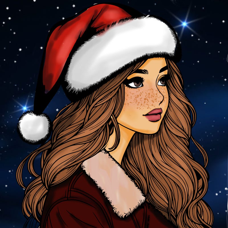 realistic girl in santa hat