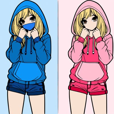 realistic girl in shorts and hoodie