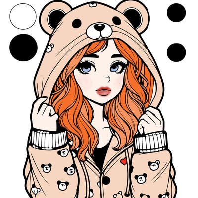 realistic girl in a animal pjs hoodie