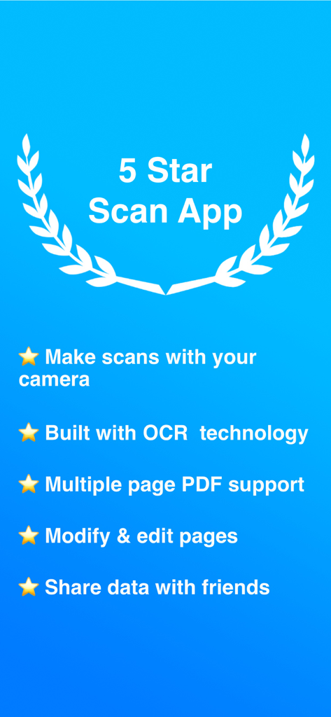 AI Document Scanner features list including OCR and multi page PDF support