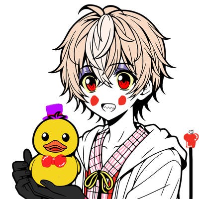 anime boy holding a duck