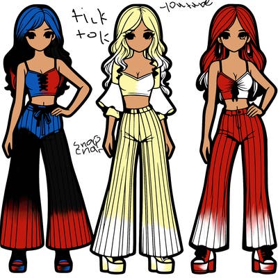 girls with flare pants and crop tops realistic