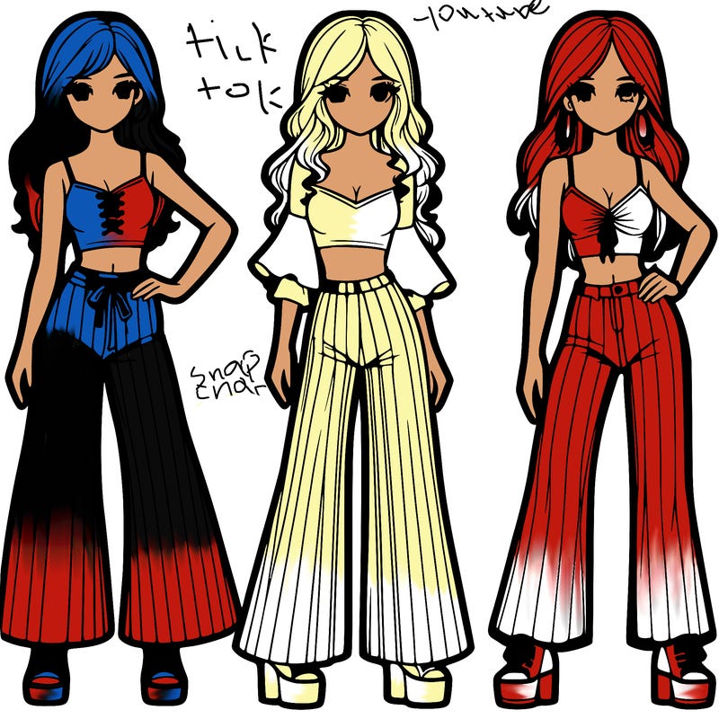 girls with flare pants and crop tops realistic