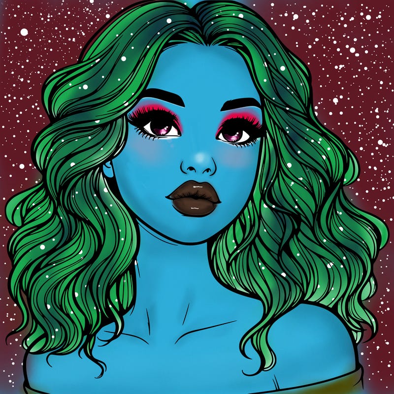 realistic girl with wavy hair and lips