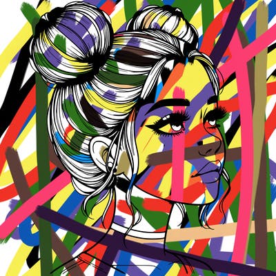 realistic girl with buns on the top of her head