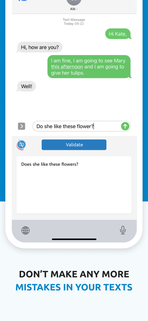Scribens - Correcteur - Scribens keyboard correcting grammar and spelling in a mobile text message