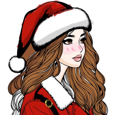 realistic girl in santa hat