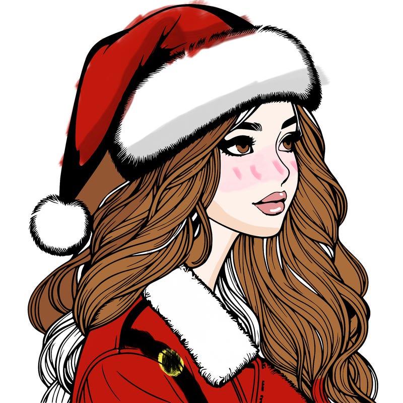 realistic girl in santa hat