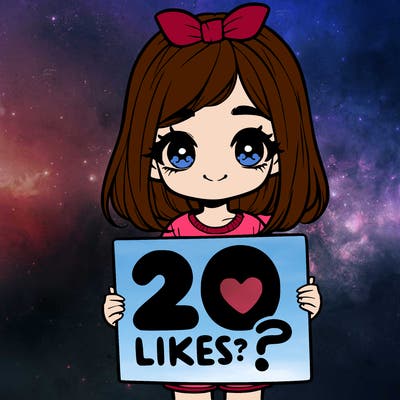 cute realistic girl holding a sign that says 20 likes?