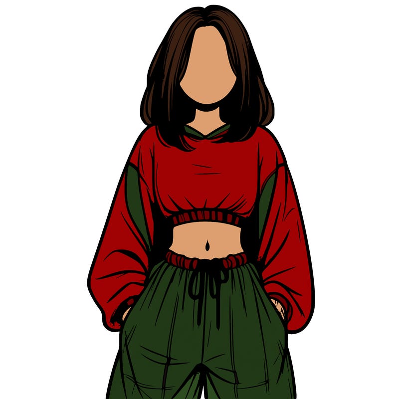 realistic girl faceless with baggy pants and a crop top