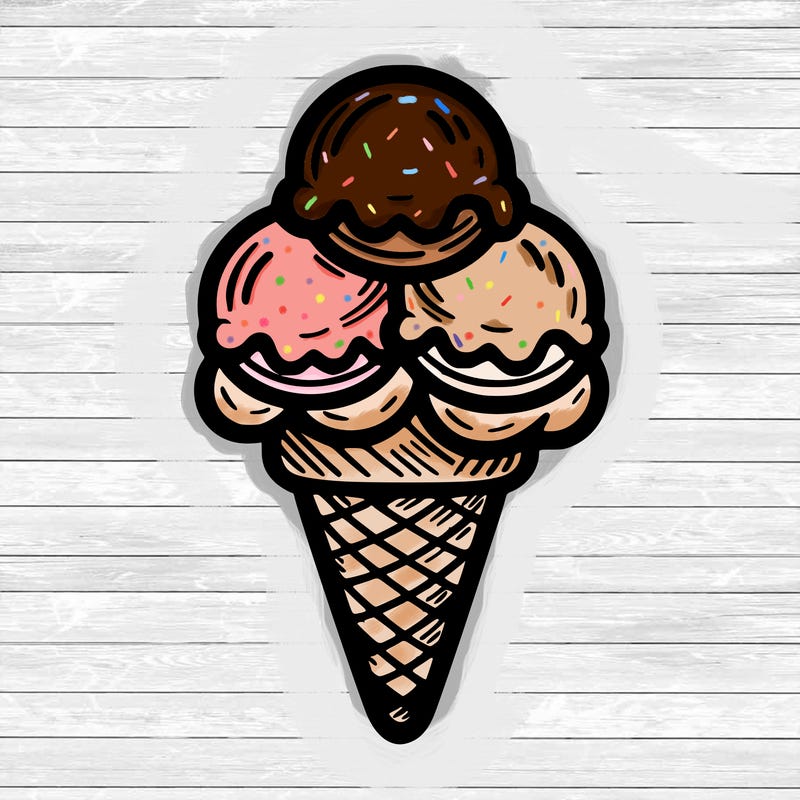 ice cream cone with 3 scoops