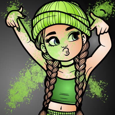 realistic teenage girl with braids and a beanie and crop top doing 🫶🏼