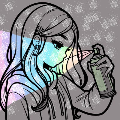 a realistic girl spray painting