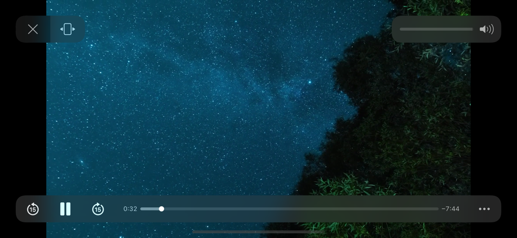 Video lesson interface showing a starry night sky in the Homeschool Good and Beautiful app.