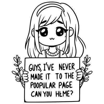 a girl holding up a sign that says, guys, i’ve never made it to the popular page, can you help me?