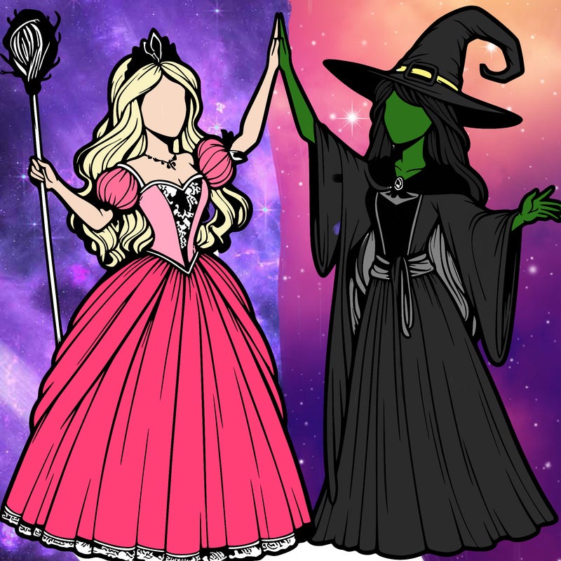 detailed realistic split of a princess and a witch