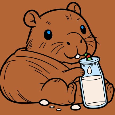 baby capybara drinking milk siting in a been bag
