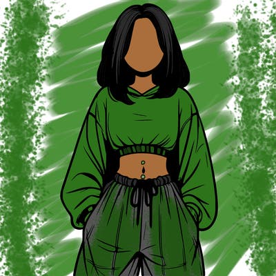 realistic girl faceless with baggy pants and a crop top