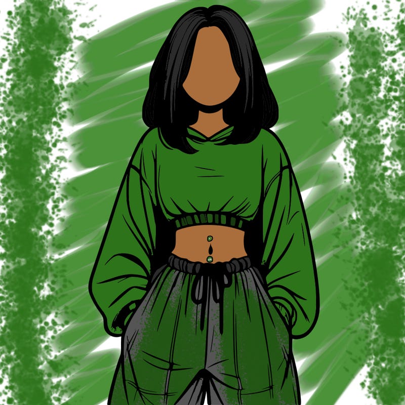 realistic girl faceless with baggy pants and a crop top