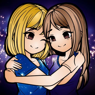 two realistic girls huging each other