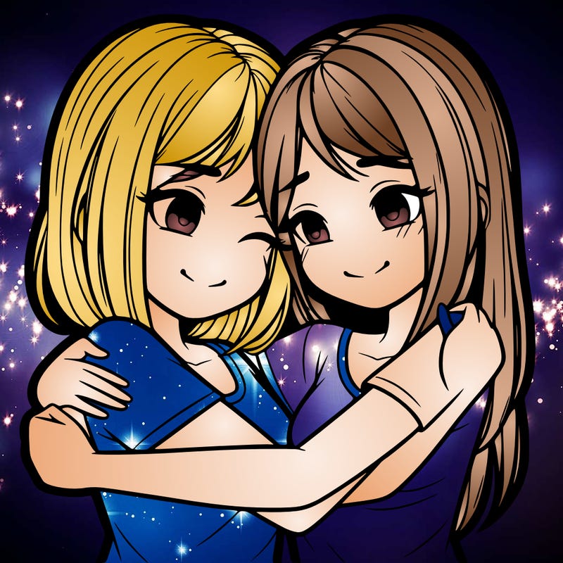 two realistic girls huging each other